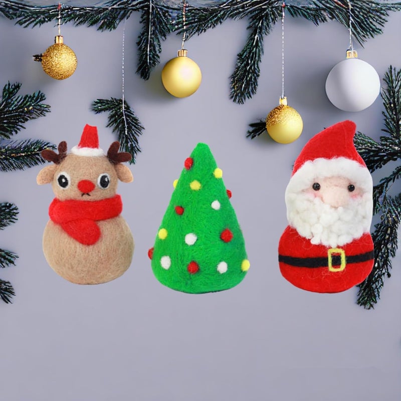 VEHICAR Needle Felting Kits Christmas Day - Santa Claus Christmas Tree Reindeer Wool Felting Kit - Needles, Finger Guards, Density Mat with DIY Instructions, New Year Gifts, Needle felting kit For Beginner - Image 5